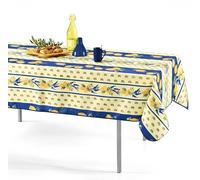 Promo Linge Nappe Provençale Rectangle ou Ronde Anti-Tâche 100% Polyester - Citron (Bleu, 150x200cm)