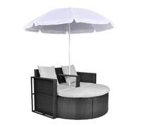 ""Promotion avril""*Lit de jardin - YUYAN - Transat/Fauteuil camping - avec parasol Noir Résine tressée,130x58x77cm 419708