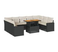 "Promotion d'hiver" Ensemble de 10 canapés de jardin avec coussins noir poly rotin - Salon de jardin CC12744