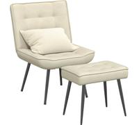 "Promotion d'hiver" Fauteuil relax avec pouf Crème Velours - Fauteuil TV & Relax CC17136
