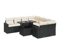 "Promotion d'hiver" Salon de jardin 9 pièces avec coussins noir poly rotin - Salon de jardin CC12665