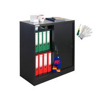 PROREGAL Armoire à dossiers Elephant avec Portes coulissantes | HxLxP 90x90x40cm | 2 étagères | Noir