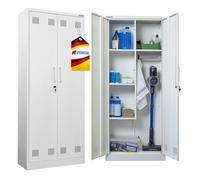 PROREGAL Armoire de Nettoyage Rhino métal 2 Portes verrouillables à balais étroite 170x70x30cm 5 Compartiments & Tringle à vêtements Acier Blanc