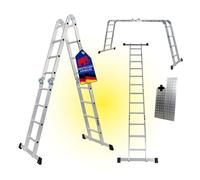 PROREGAL Échelle Multifonction MULTISTEP avec Plateforme, Échelle en Aluminium en 4 Parties, 4x4 échelons, jusqu'à 4,6 m de Hauteur, Capacité de Charge 150kg, Echafaudage