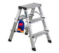 PROREGAL Escabeau Pliant Apollo à 3 marches Échelle Double Accessible des Deux côtés, Charge maximale 150 kg 60x35x50 cm Aluminium antidérapant légère Tabouret