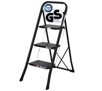PROREGAL Escabeau Pliant avec Certification TÜV/GS, 3 marches avec Surface striée HxLxP 103x47x70 cm Capacité de Charge 150kg Acier Noir Mat, Marche Pied Pliant, Échelle Domestique