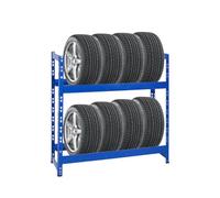 PROREGAL Étagère à pneus Tiger | HxLxP 100x110x35cm | Charge Max. 150kg | Jusqu'à 8 pneus | 2 Niveaux | Bleu | Porte-Pneu, Rack à pneus, rayonnage, Stockage, Rangement, Support, Atelier, Garage