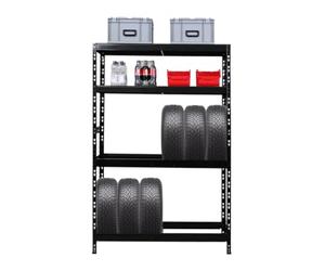 PROREGAL Étagère à pneus Tiger | HxLxP 180x120x40 cm | jusqu'à 12 pneus sur 2 Niveau + 2 rangements | Noir | Porte-Pneu, Rack à pneus, rayonnage, Stockage, Rangement, Support, Atelier, Garage