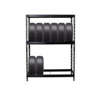 PROREGAL Étagère à pneus Tiger | HxLxP 180x130x50cm | avec Tablette | jusqu'à 12 pneus | Noir | Porte-Pneu, Rack à pneus, rayonnage, Stockage, Rangement, Support, Atelier, Garage