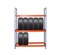 PROREGAL Étagère à pneus Tiger XL | HxLxP 200x150x45cm | Charge Max. 300kg | Jusqu'à 18 pneus | Bleu/Orange | Porte-Pneu, Rack à pneus, rayonnage, Stockage, Rangement, Support, Atelier, Garage
