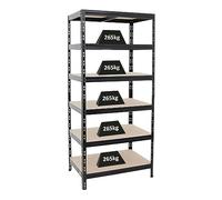 PROREGAL Étagère Charge Lourde Giant Tiger | HxLxP 200x90x60cm | 265kg par Niveau | 6 Niveaux | Noir | Étagère Robuste de Garage, Atelier, Cave, sous-Sol, Stockage, Rangement, rayonnage