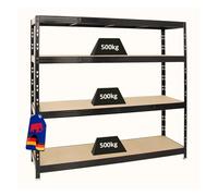 PROREGAL Étagère Charge Lourde Rhino | HxLxP 180x200x60cm | 4 Niveaux en aggloméré 16mm | 500kg par Niveau | Noir | Étagère de Garage étagère de Rangement Stockage rayonnage