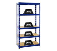 PROREGAL Étagère Charge Lourde Tiger | HxLxP 180x90x45cm | 265kg par Niveau | Bleu | Étagère Robuste de Garage, Atelier, Cave, sous-Sol, Stockage, Rangement, rayonnage