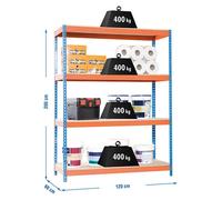 PROREGAL Étagère pour charges lourdes BIG WOOD YETI FOUR | HxLxP 200x120x60cm | Charge admissible par tablette 400kg | Bleu-Orange