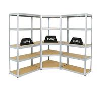 PROREGAL Mega Deal 1x Étagère d'angle + 2X Étagère Charge Lourde Slim Elephant S | Galvanisé | Lot d'étagères Robustes de Garage, Atelier, Cave, sous-Sol, Stockage, Rangement, Rayonnage