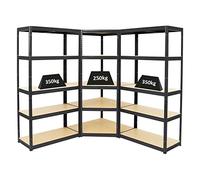 PROREGAL Mega Deal 1x Étagère d'angle + 2X Étagère Charge Lourde Slim Elephant S | Noir | Lot d'étagères Robustes de Garage, Atelier, Cave, sous-Sol, Stockage, Rangement, Rayonnage