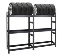 PROREGAL Mega Deal 2X Étagère à pneus Dino | HxLxP 180x120x50cm | 150kg par Niveau | 24 pneus | Noir | Porte-Pneu, Rayonnage, Stockage, Rangement pneus, Atelier & Garage