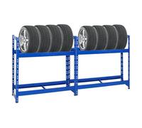 PROREGAL Mega Deal 2X Étagère à pneus Tiger | HxLxP 100x110x35cm | Charge Max. 150kg | Jusqu'à 16 pneus | 2 Niveaux | Bleu | Porte-Pneu, Rack à pneus, rayonnage, Stockage, Rangement, Support, Atelier