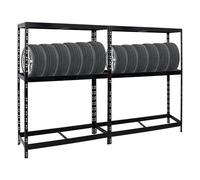 PROREGAL Mega Deal 2X Étagère à pneus Tiger | HxLxP 180x130x50cm | jusqu'à 24 pneus | avec Tablette | Noir | Porte-Pneu, Rayonnage, Stockage, Rangement de pneus, Atelier, Garage