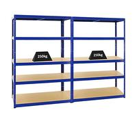 PROREGAL Mega Deal 2X Étagère Charge Lourde BIG Elephant M | HxLxP 180x120x60cm | 250kg par Niveau | Bleu | Lot d'étagères Robustes de Garage, Atelier, Cave, sous-Sol, Stockage, Rangement