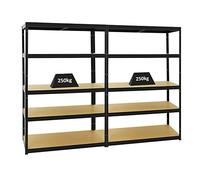 PROREGAL Mega Deal 2X Étagère Charge Lourde BIG Elephant M | HxLxP 180x120x60cm | 250kg par Niveau | Noir | Lot d'étagères Robustes de Garage, Atelier, Cave, sous-Sol, Stockage, Rangement