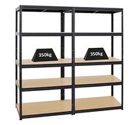 PROREGAL Mega Deal 2X Étagère Charge Lourde Slim Elephant M | HxLxP 180x90x60cm | 5 Niveaux | 350kg par Niveau | Noir | Lot d'étagères Robustes de Garage, Atelier, Cave, sous-Sol, Stockage, Rangement