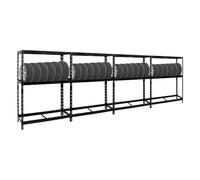 PROREGAL Mega Deal 4X Étagère à pneus Tiger | HxLxP 180x130x50cm | jusqu'à 48 pneus | avec Tablette | Noir | Porte-Pneu, Rayonnage, Stockage, Rangement de pneus, Atelier, Garage