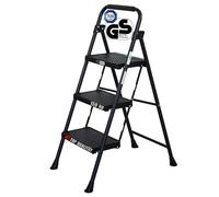 PROREGAL Profi-Escabeau Pliant avec Certification TÜV/GS, 3 marches avec Surface striée HxLxP 106x48x70cm Capacité de Charge 150kg Acier Noir Mat, Marche Pied Pliant, Échelle Domestique