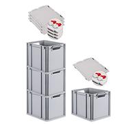 PROREGAL SET SUPER ÉCONOMIQUE 4x Bac Euro NextGen Grip avec couvercle à charnières et fermetures à glissière rouges | HxLxP 32x30x40cm | 30 litres | Poignées ouvertes | Fond lisse | Eurobox