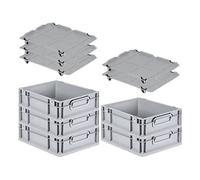 PROREGAL SET SUPER ÉCONOMIQUE 5x Bac Euro NextGen Economy avec couvercle d'appui et 4x fermetures à glissière noires | Poignées fermées | HxLxP 12x30x40cm | 11 litres | Eurobox, empilables