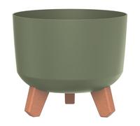 Prosperplast Gracia Pot de fleurs avec pieds amovibles avec insert pour l'intérieur et l'extérieur - Pot de fleurs rond en plastique - Vert terre - Diamètre : 200 mm