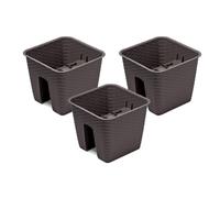 PROSPERPLAST Jardinière de balcon « Ratolla Railing » aspect rotin, lot de 3 (Carré, marron, 272x272x225 mm)
