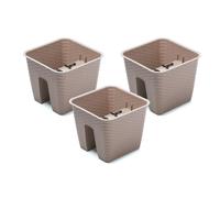 PROSPERPLAST Jardinière de balcon « Ratolla Railing » aspect rotin, lot de 3 (Carré, mocca, 272x272x225 mm)