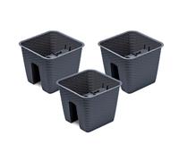 PROSPERPLAST Jardinière de balcon « Ratolla Railing » aspect rotin, lot de 3 (Carrée, anthracite, 272x272x225 mm)