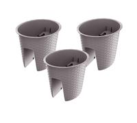 PROSPERPLAST Jardinière de balcon « Ratolla Railing » aspect rotin, lot de 3 (Ovale, mocca, 298x242x225 mm)