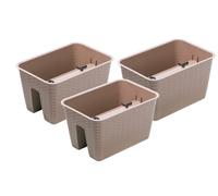 PROSPERPLAST Jardinière de balcon « Ratolla Railing » aspect rotin, lot de 3 (rectangulaire, mocca, 396x272x225 mm)