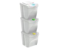 Prosperplast KEDEN SORTIBOX Lot de 3 poubelles de recyclage, blanc cassé, volume 3 x 25 l