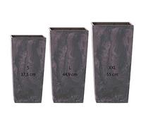 PROSPERPLAST Lot de 3 pot de fleurs Urbi Square Effect Anthracite plastique avec deposit (11,4 / 19 / 35 L)