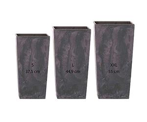 PROSPERPLAST Lot de 3 pot de fleurs Urbi Square Effect Anthracite plastique avec deposit (11,4 / 19 / 35 L)