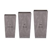 PROSPERPLAST Lot de 3 pot de fleurs Urbi Square Effect Gris clair plastique avec deposit (11,4 / 26,6 / 49 L)