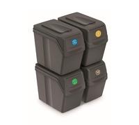 Prosperplast Lot de 4 cubes de recyclage 80 l Sortibox en plastique gris 4 x 20 l