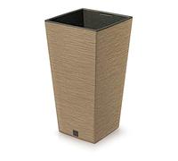 Prosperplast Pot de Fleurs 2 en 1 avec Pot intérieur - en Plastique - Aspect Bois - 26,5 cm x 26,5 cm x 50 cm - Marron