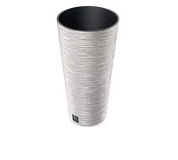 Prosperplast Pot de Fleurs 2 en 1 avec Pot intérieur - en Plastique - Aspect Bois ondulé - Diamètre : 25 cm - Blanc
