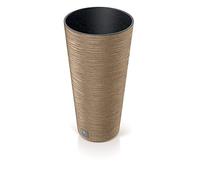 Prosperplast Pot de Fleurs 2 en 1 avec Pot intérieur - en Plastique - Aspect Bois ondulé - Diamètre : 25 cm - Marron