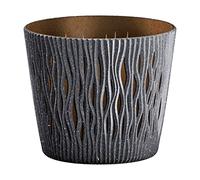 Prosperplast Pot de Fleurs Couleur Anthracite écologique avec réservoir, Collection Sandy Round Eco Wood 15,8 x 15,8 x 13,8 cm, capacité 1,7 l.