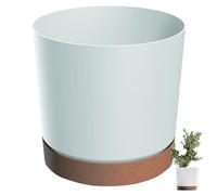 Prosperplast Pot de Fleurs TUBO PM - Blanc - 108 mm - avec Soucoupe en Bois écologique - Rond