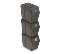 Prosperplast Set de 3 bacs de recyclage d'une capacité de 60 litres à compartiments de couleur grise 39x23x33 cm