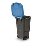 Prosperplast Wheeler Poubelle de 110 l, avec roues et couvercle, universelle, en plastique, bleue