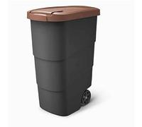 Prosperplast Wheeler Poubelle de 90 l avec roues et couvercle, poubelle universelle, en plastique, marron