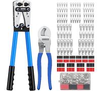 Proster Pince à Sertir 6-50mm²avec Dénudeur de Fils Bornes Électriques à Anneau en Cuivre et Gaine Thermorétractable Outil de Sertissage Réglable 10-0AWG pour Cosses de Connecteurs Câble à Sertir